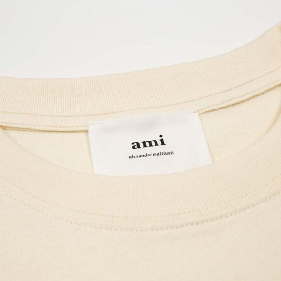 Ami Paris Chest Logo Cotton T-Shirt Cream - Picture 6 of 9